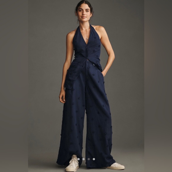2 pieces Linen Blend Halter Vest + Tailored Linen Blend Embellished Trousers - Picture 3 of 16